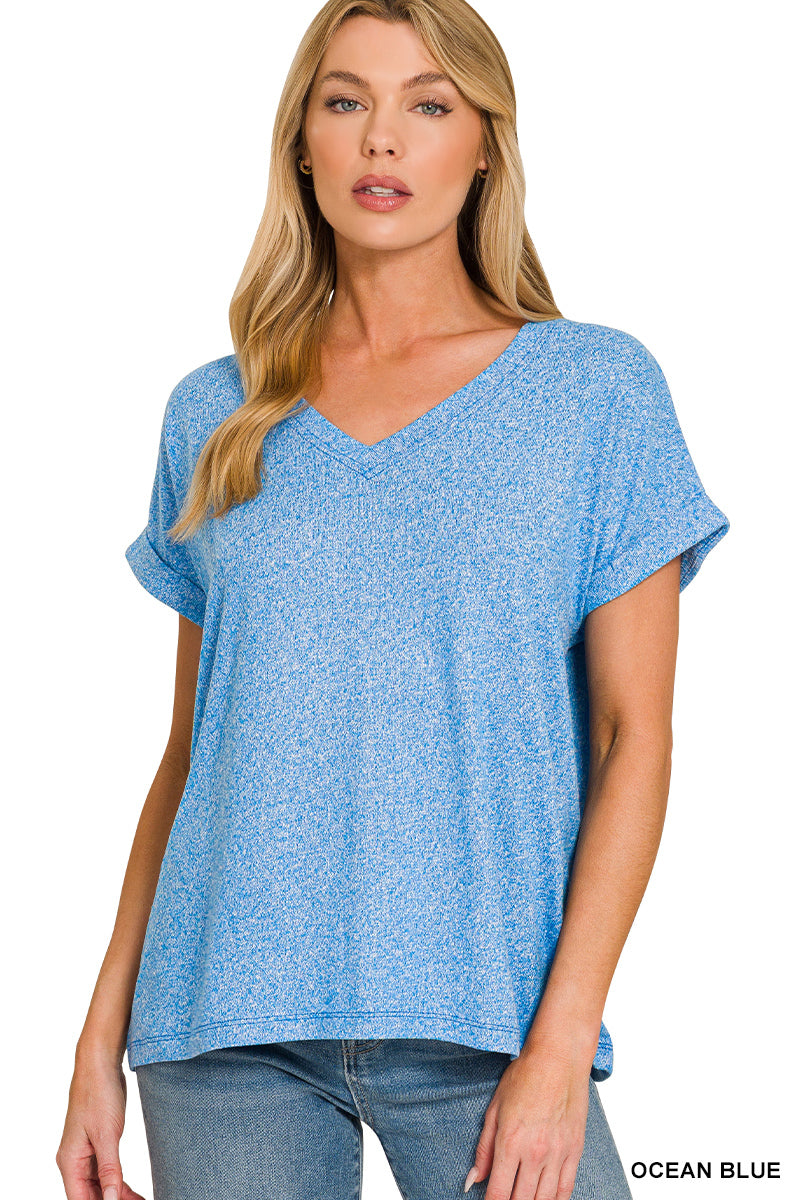 Soft-V Neck Tee-Ocean Blue