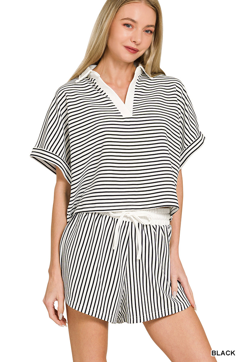 Black Striped Shorts set