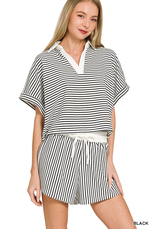 Black Striped Shorts set