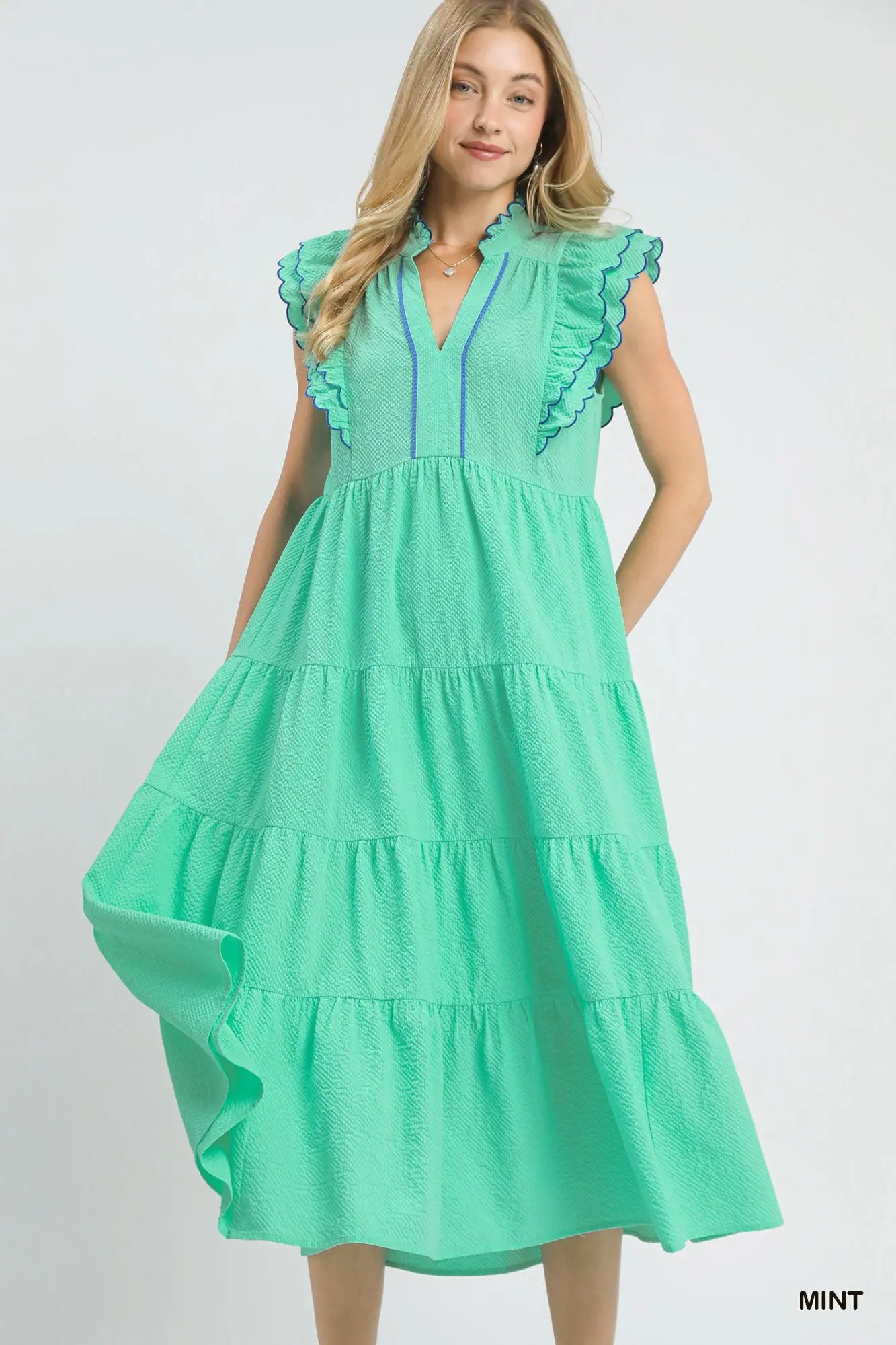 Mint Scalloped Midi Dress