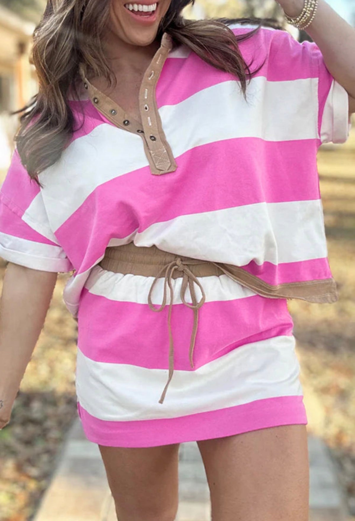 Pink/White Striped Skort Set