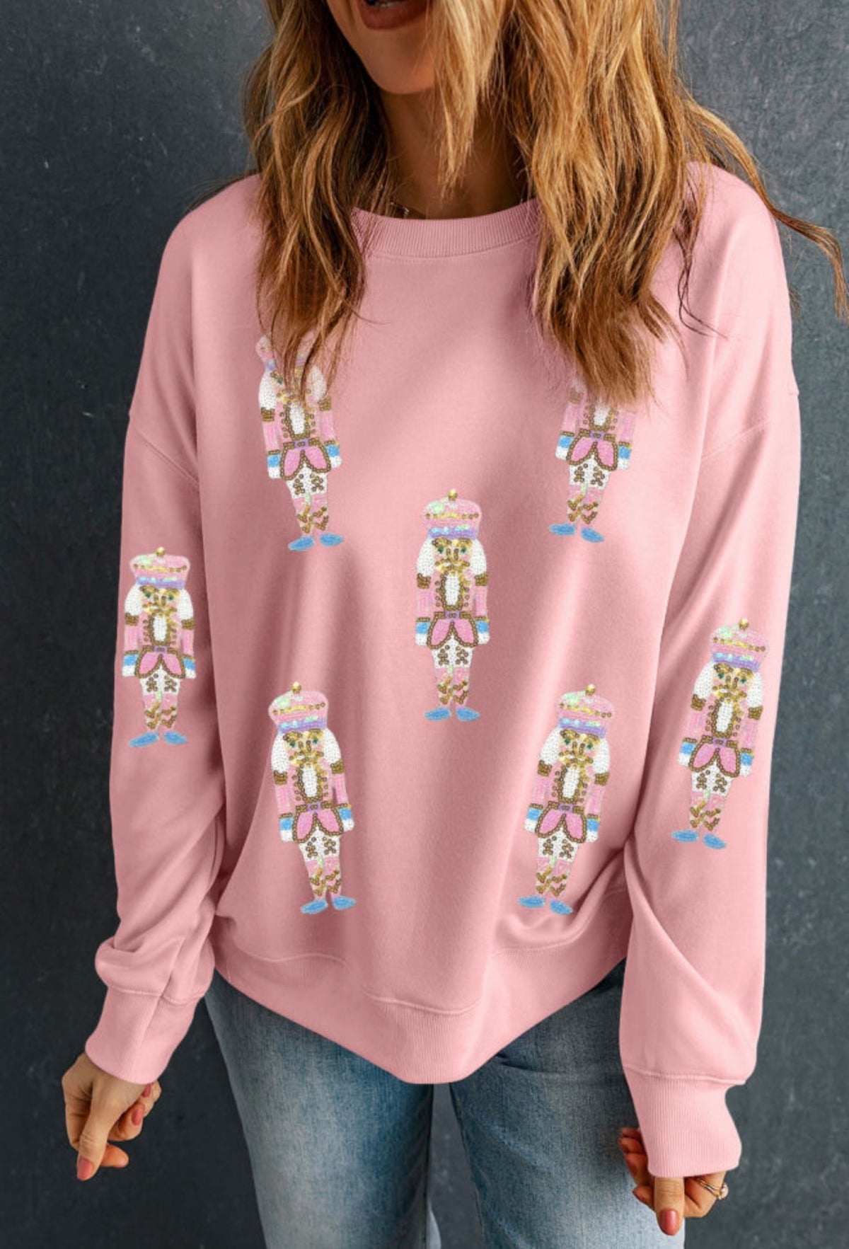 Pink Sequin Nutcracker Pullover