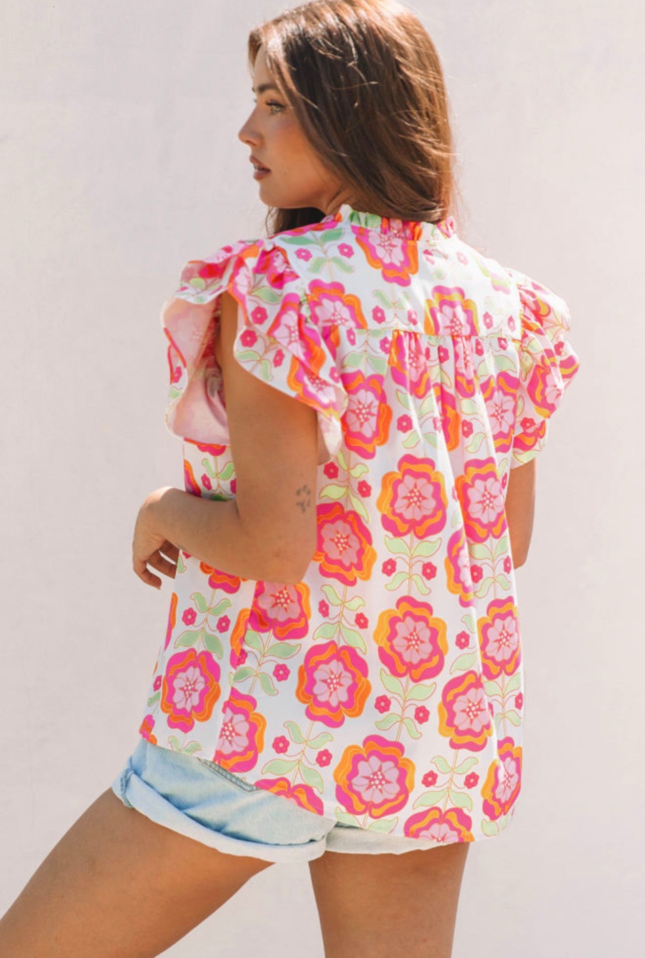 Rose Floral Ruffle Top