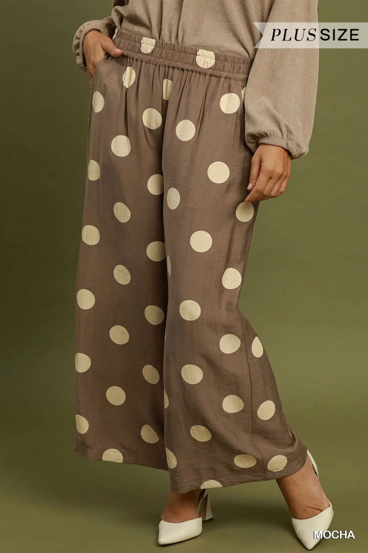 Mocha Polkadot WideLeg Pants