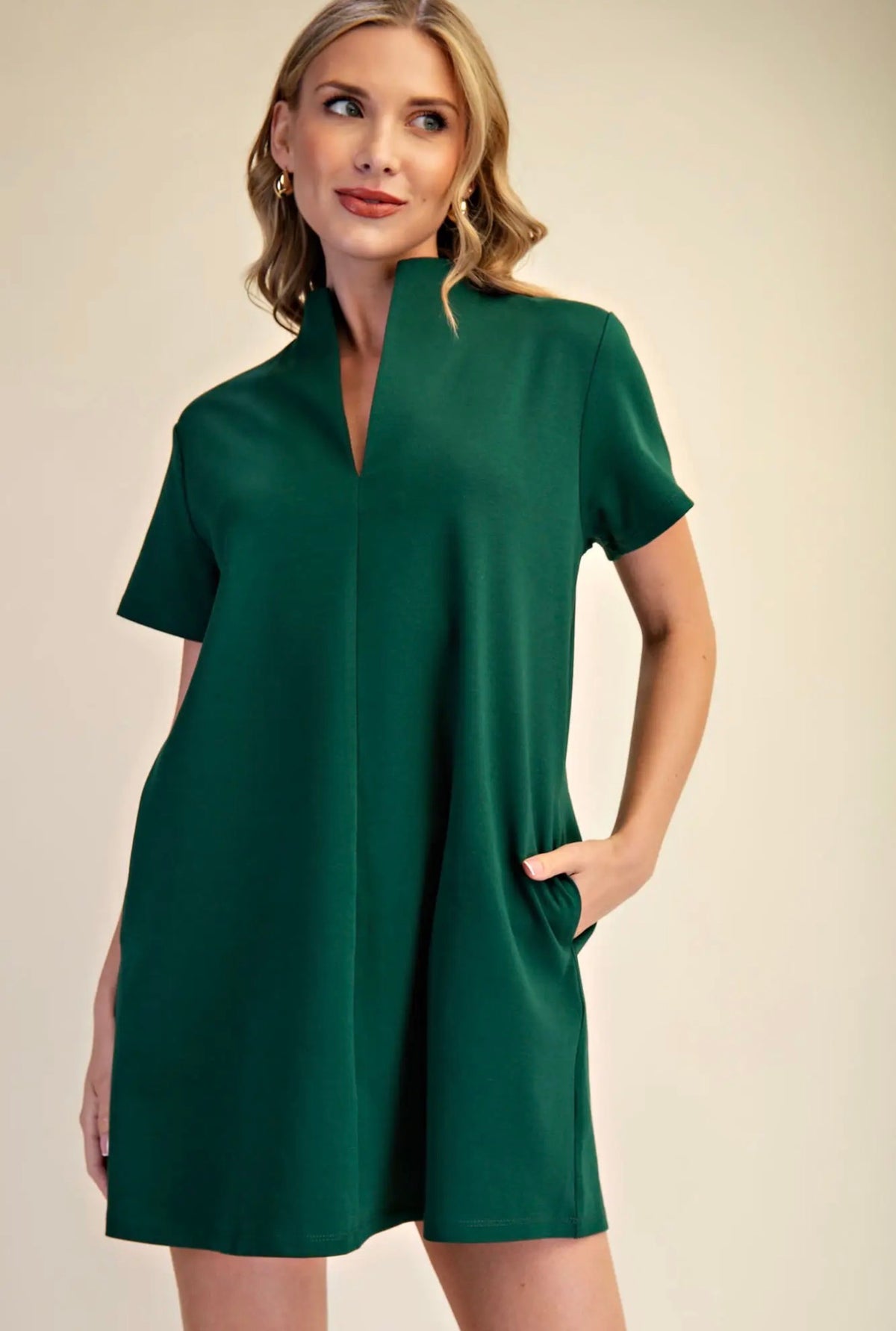 Hunter Green V-neck Mini Dress