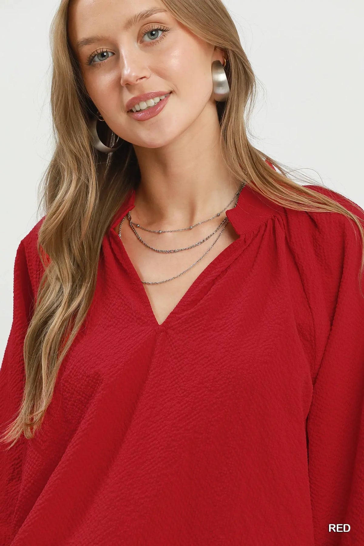 Textured Scalloped Top Red