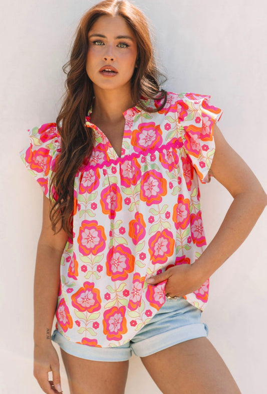Rose Floral Ruffle Top