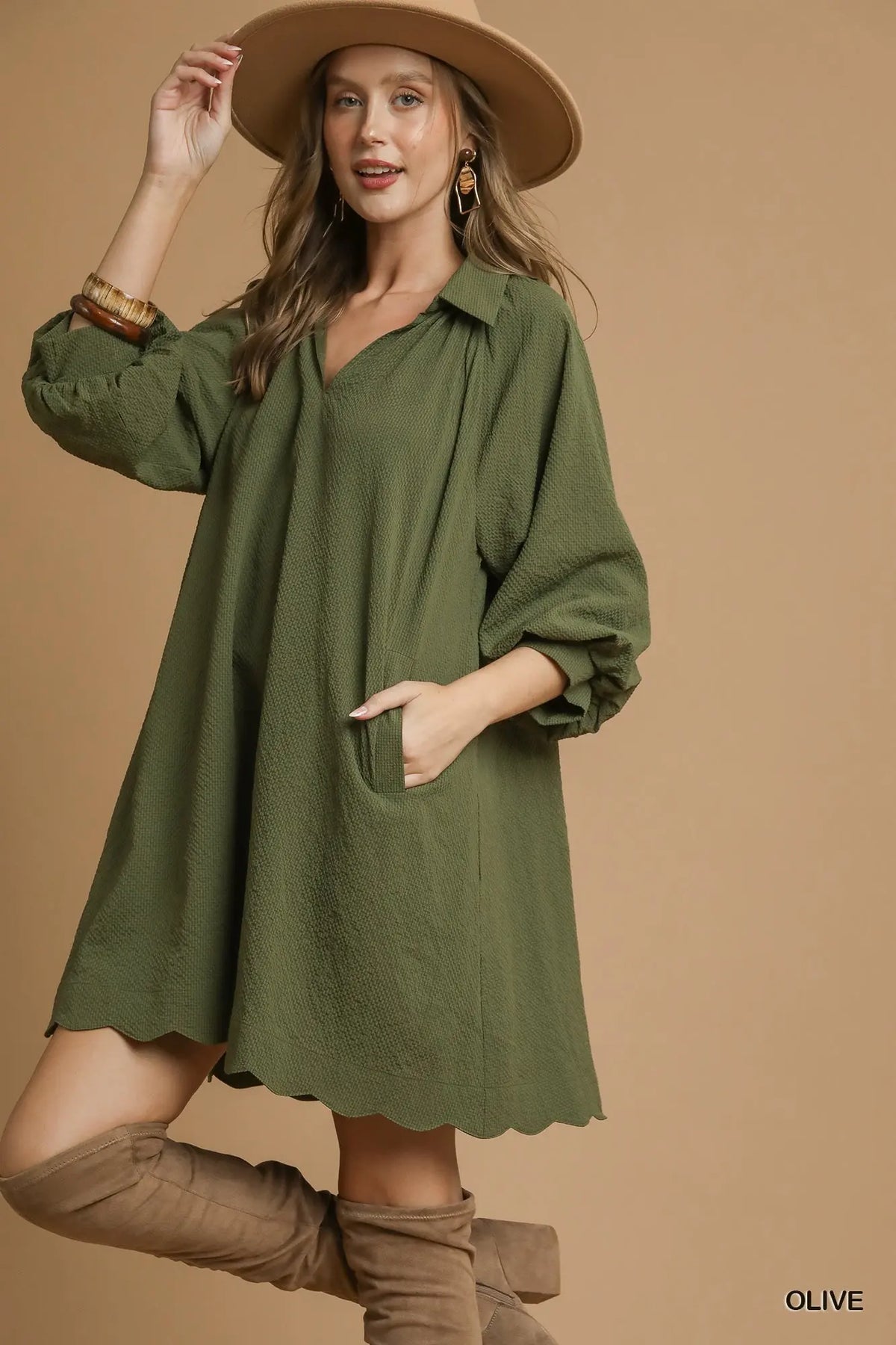 Olive Scalloped Dress