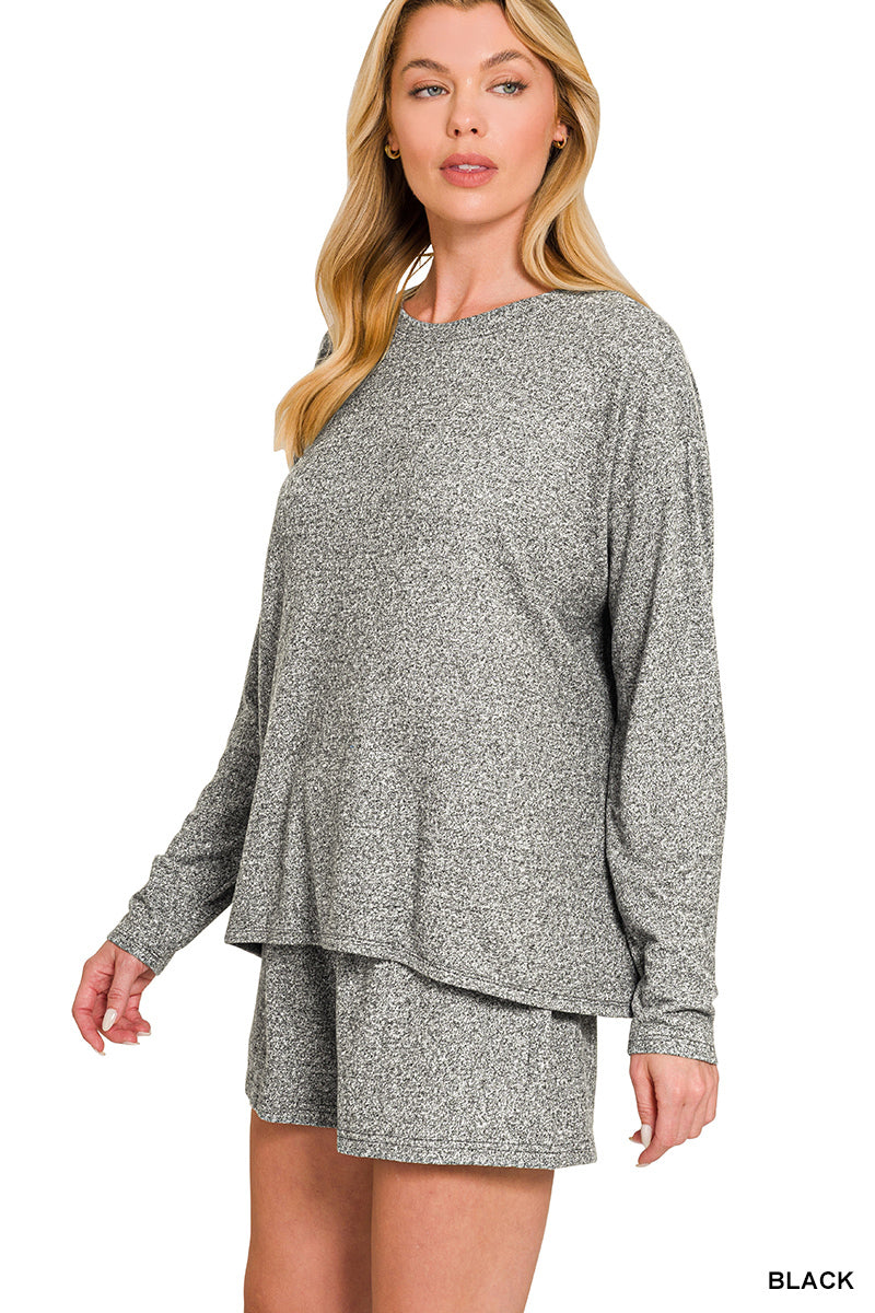 Soft Long Sleeve & Shorts Set - Black