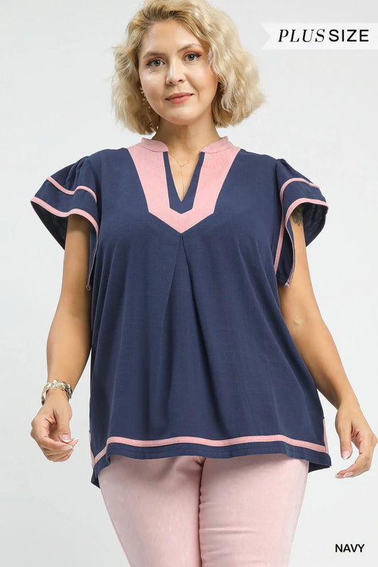 Navy/Pink Trim Top
