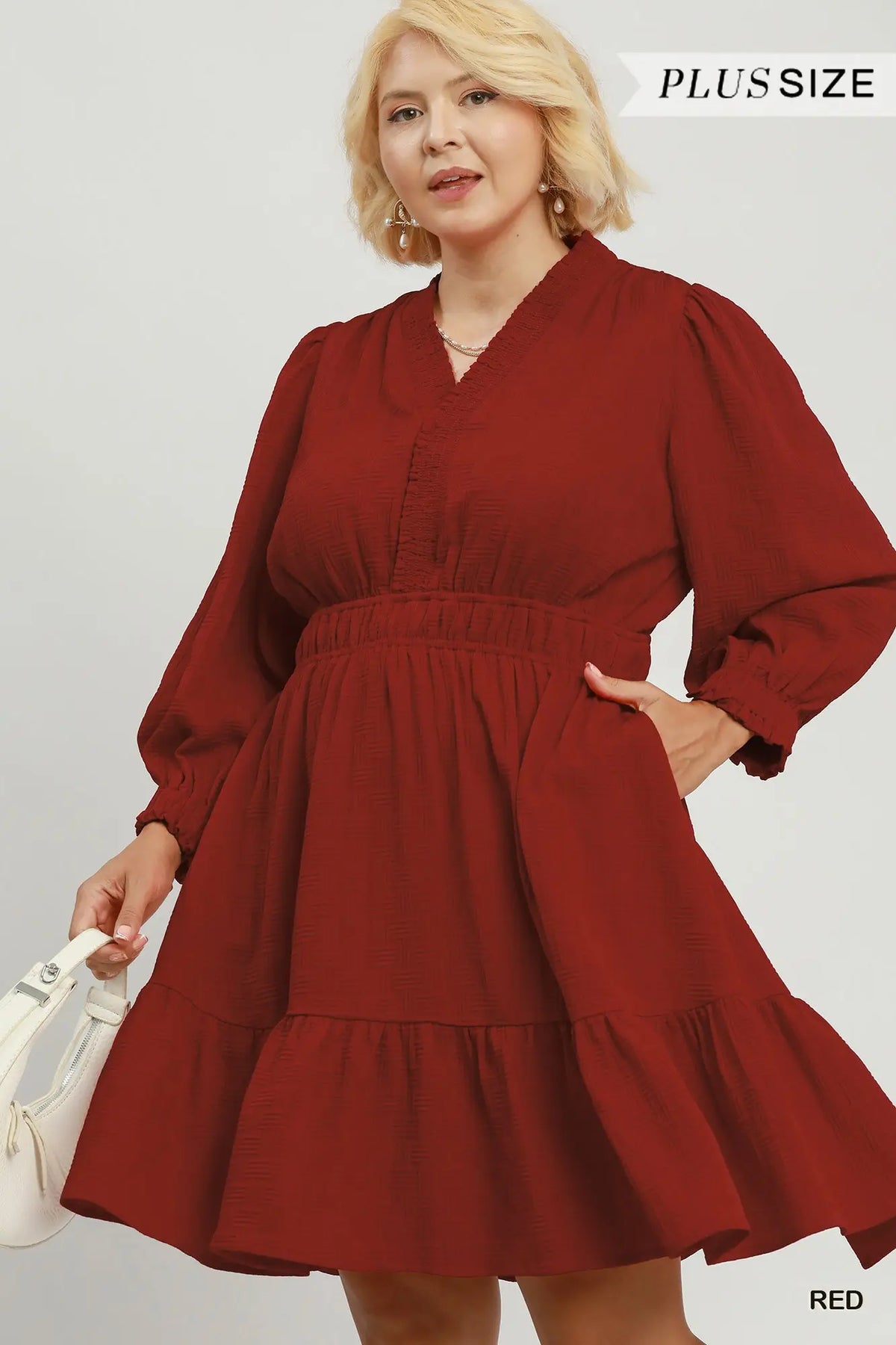 Red Textured Tiered Dress