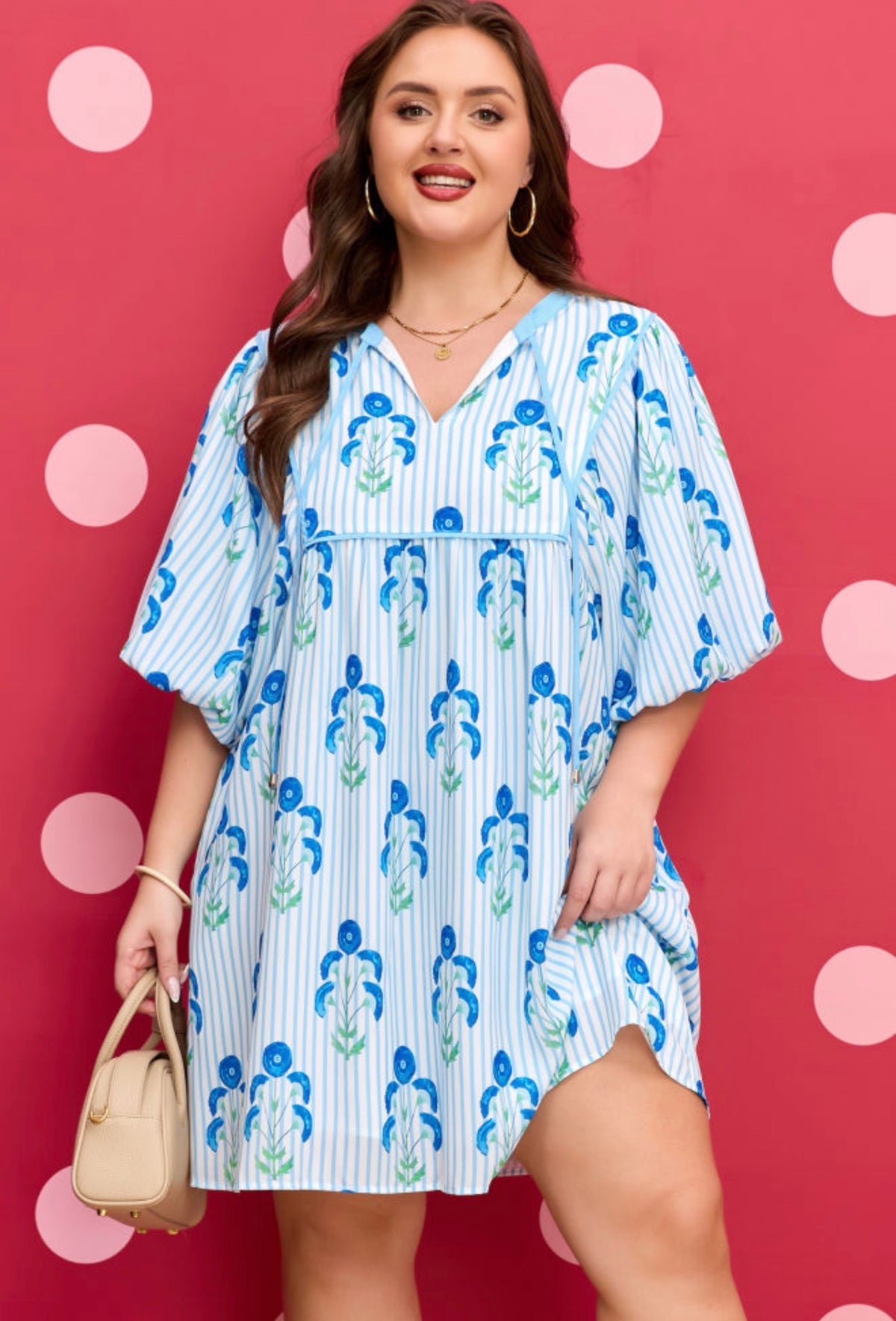 Blue Floral Striped Dress
