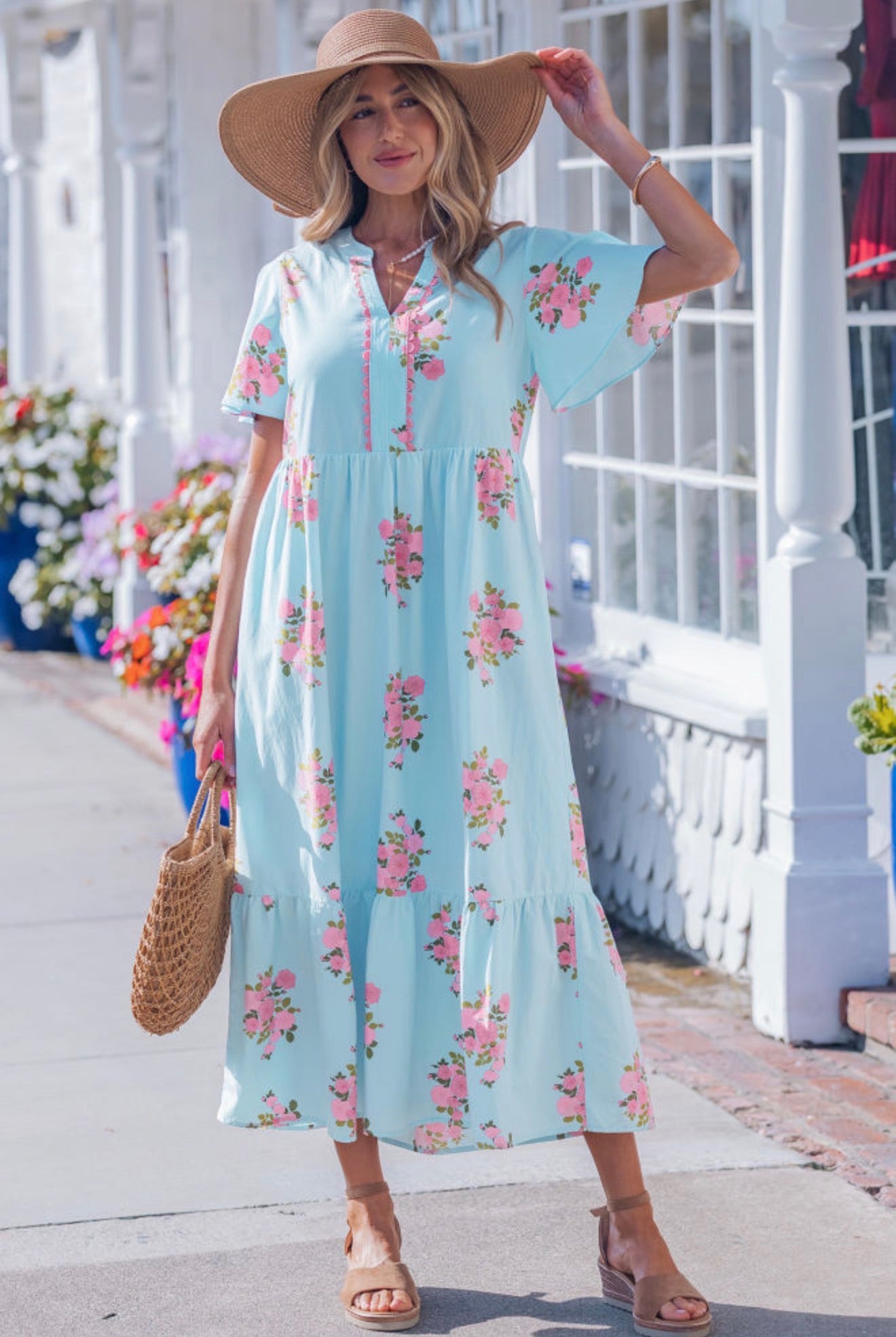 Sky Blue/Pink Midi Dress