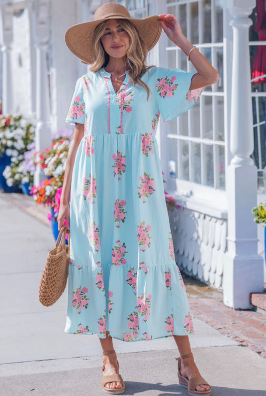 Sky Blue/Pink Midi Dress