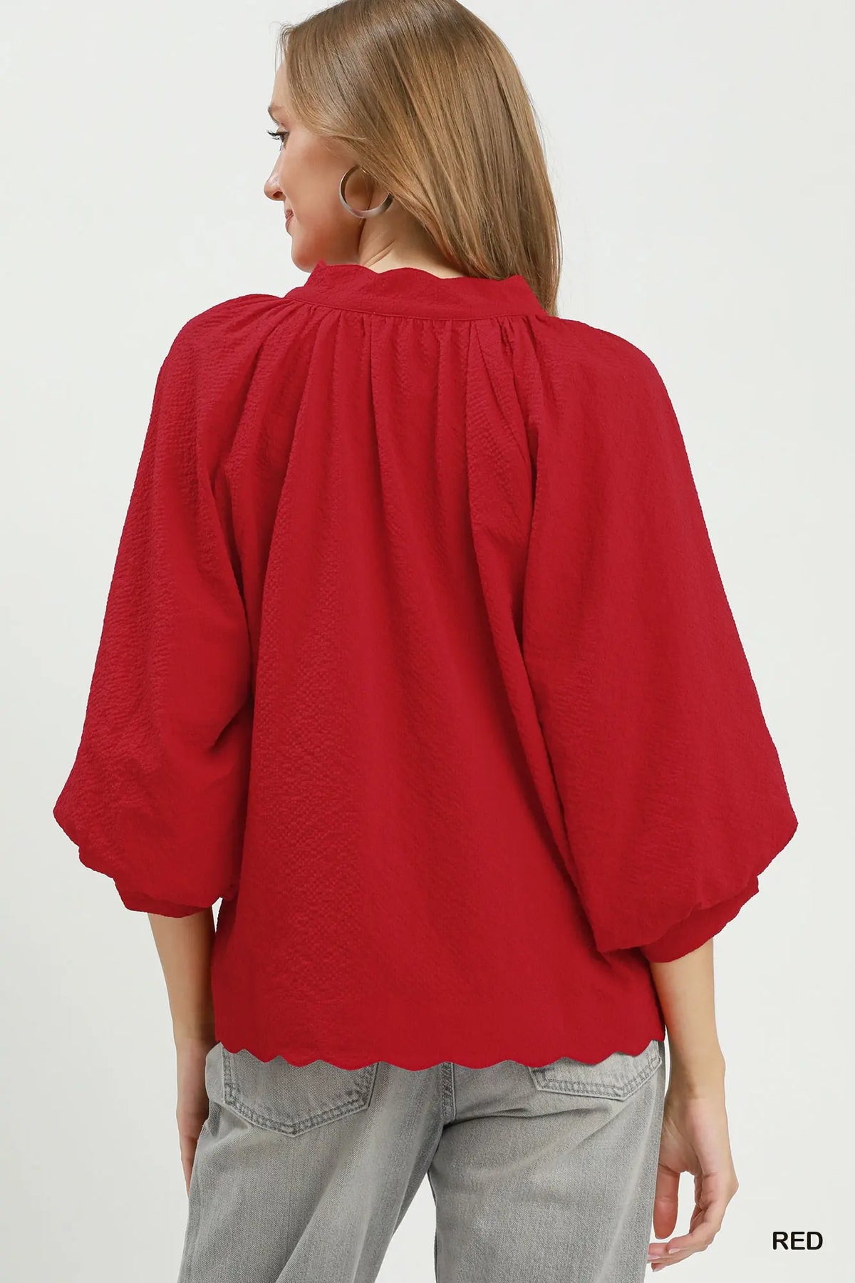 Textured Scalloped Top Red