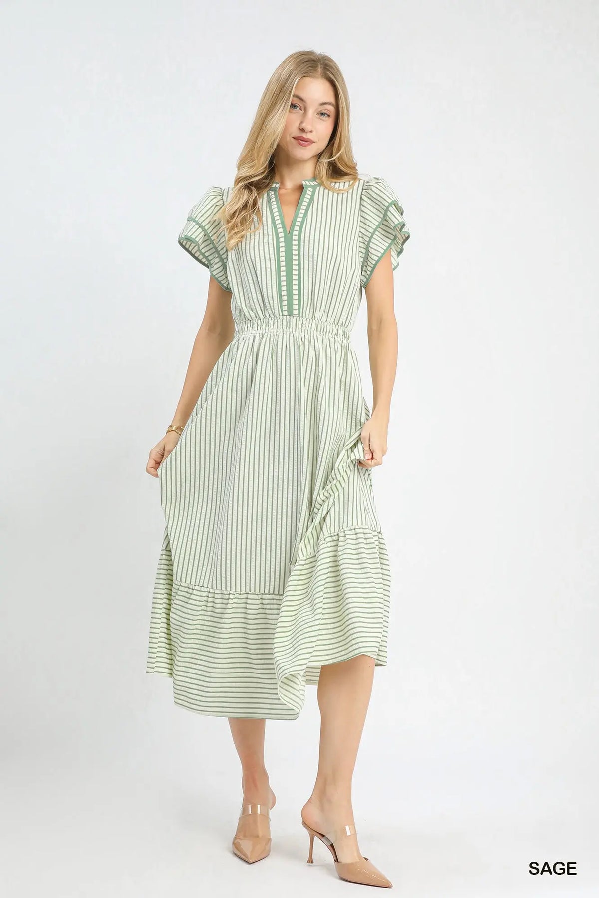 Sage Striped Dress