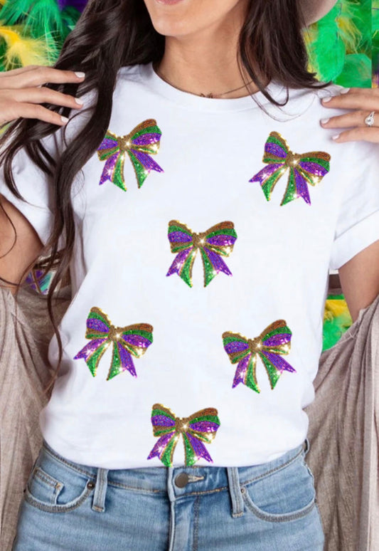 Mardi Gras Sequin Bow Tee
