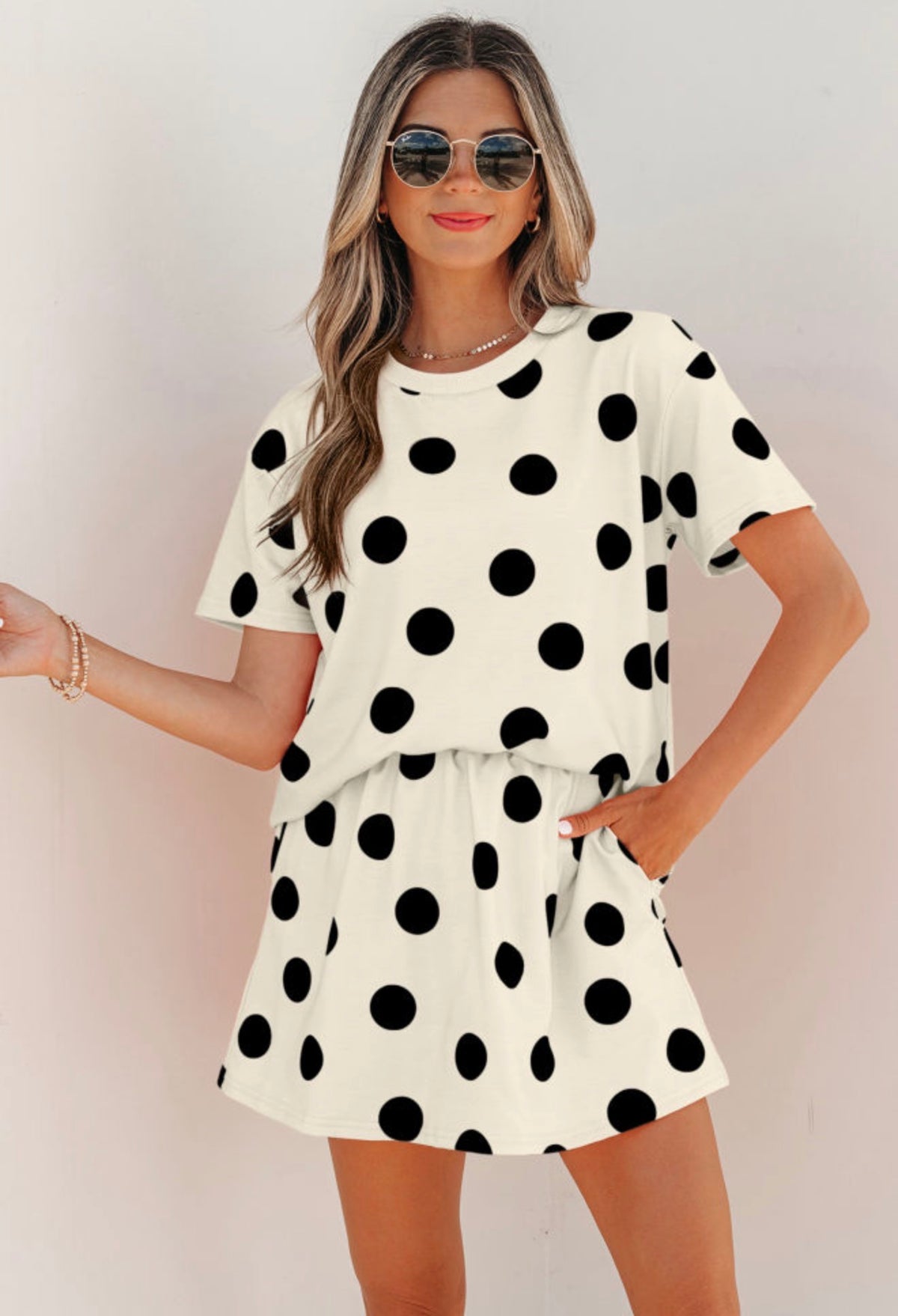 White Polkadot Skort Set