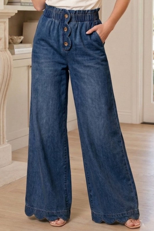 Deep Denim Scalloped Pants
