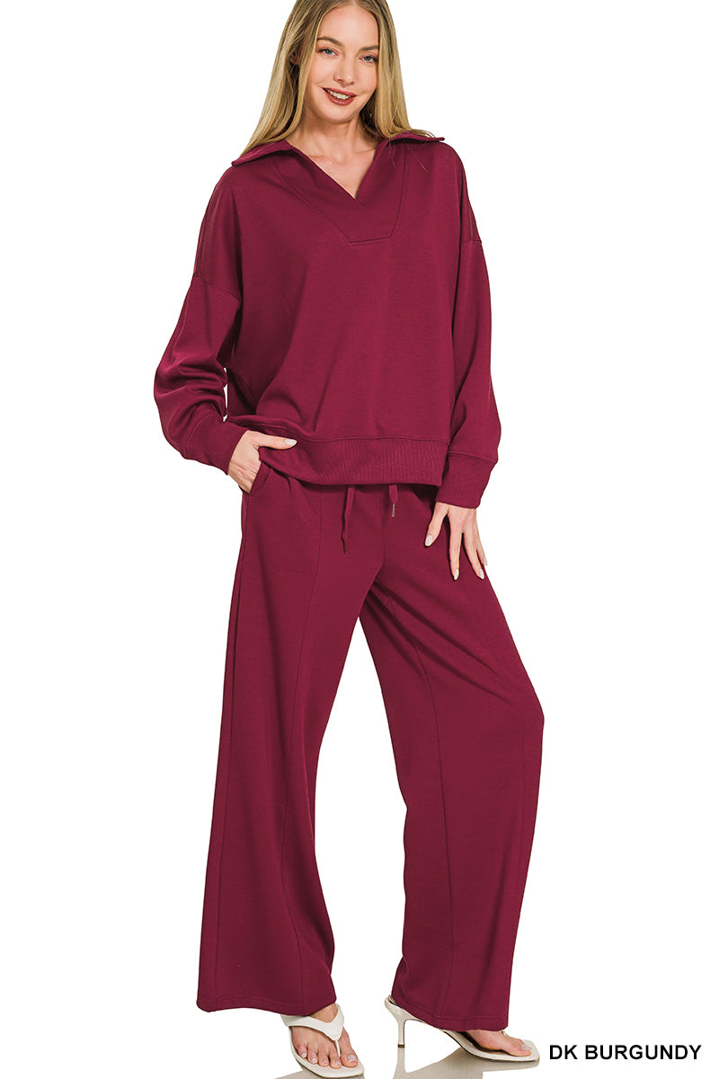 Scuba collared pullover set burgundy