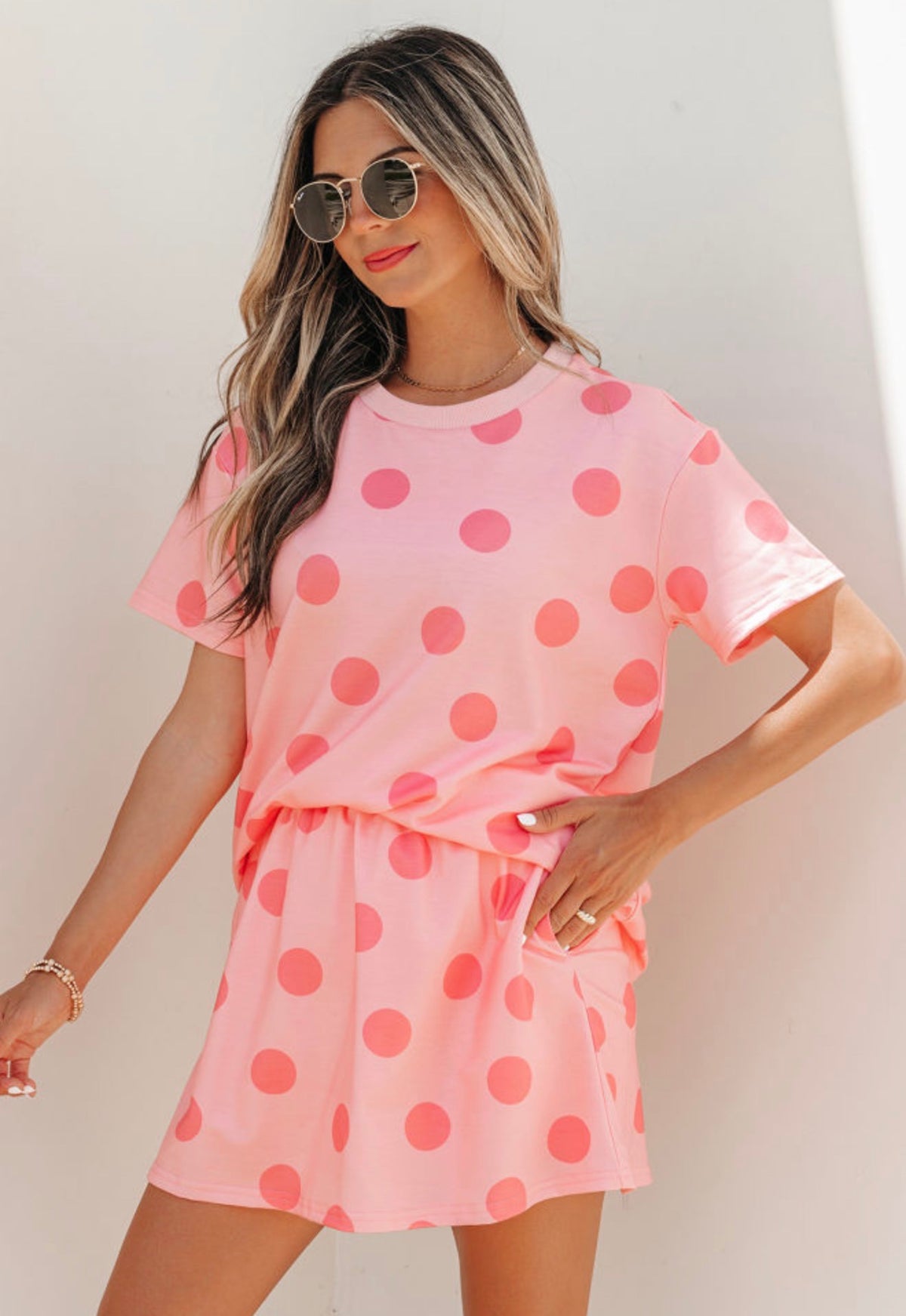 Pink Polkadot Skort Set