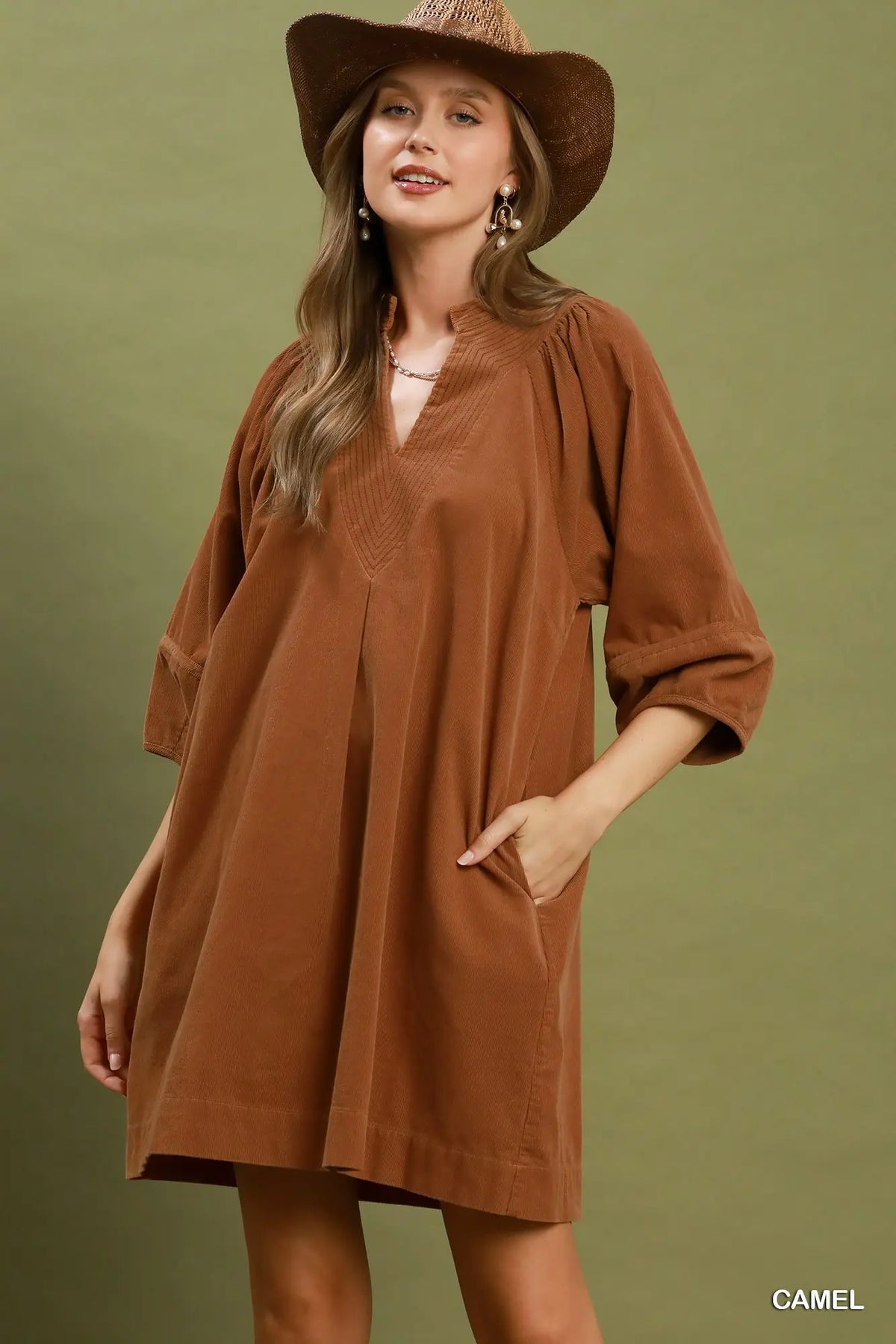 Camel Corduroy Shift Dress