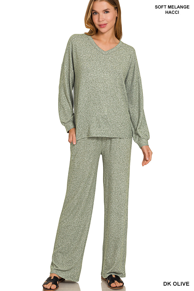 Soft v-neck LS set olive