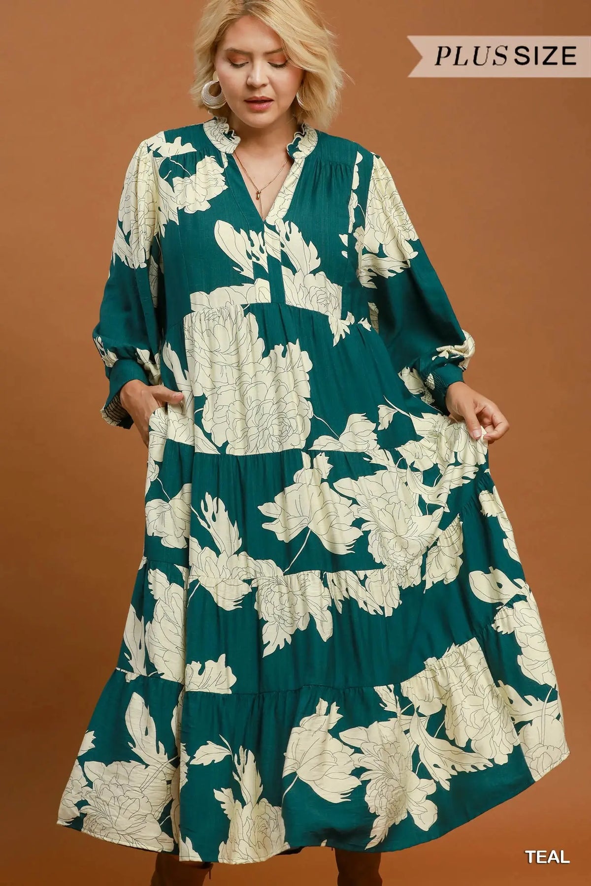 Teal Floral Midi Dress