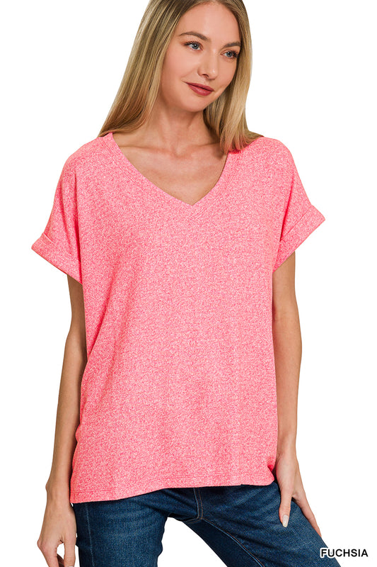 Soft V-Neck Tee-Hot Pink