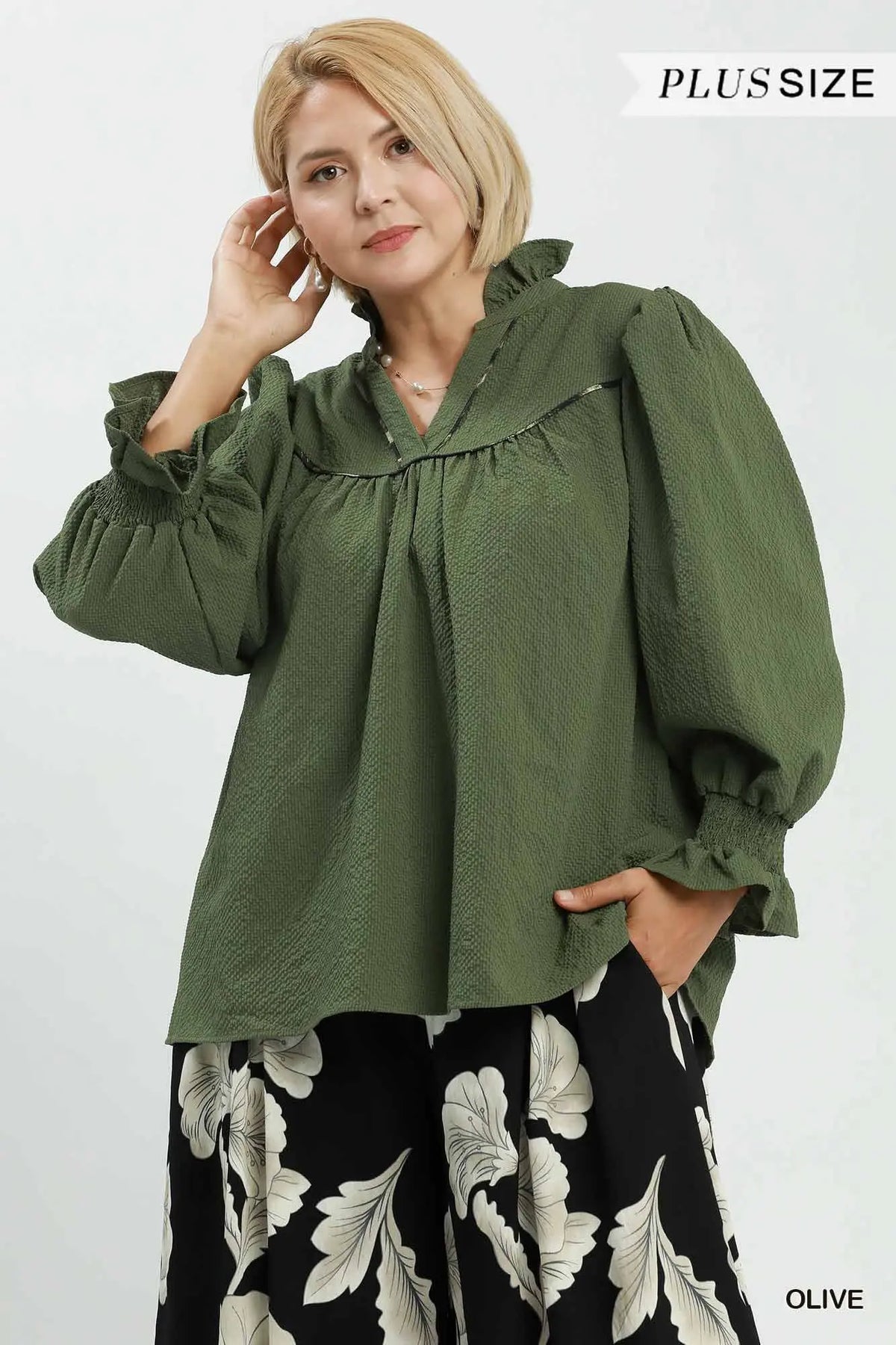 Olive Puff Sleeve Babydoll Blouse