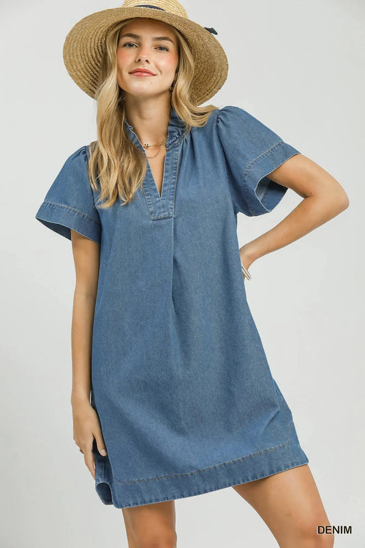 Denim V-neck Dress