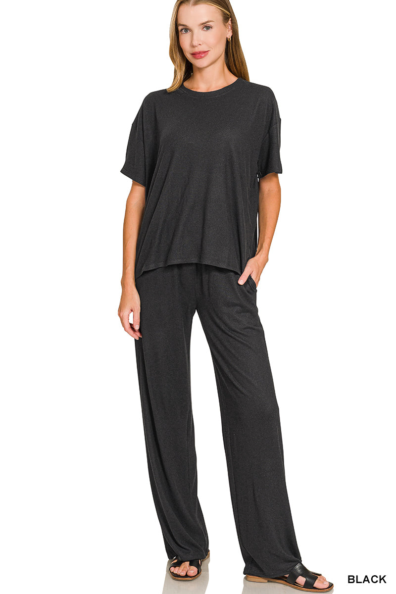 Soft ss pants set black