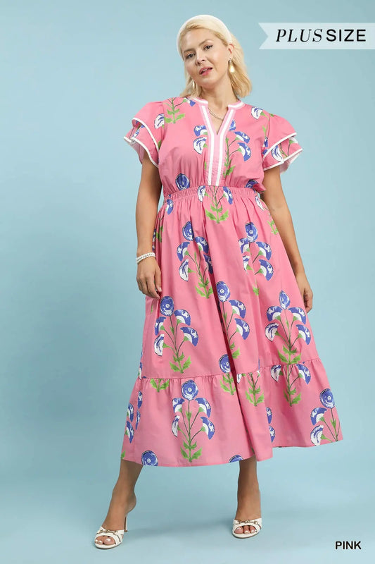 Pink Floral Midi Dress