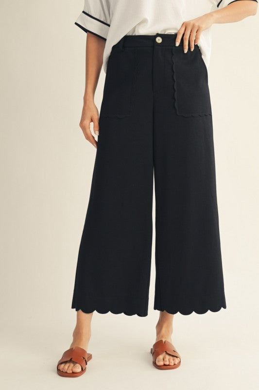 Black Scalloped Cropped Pants