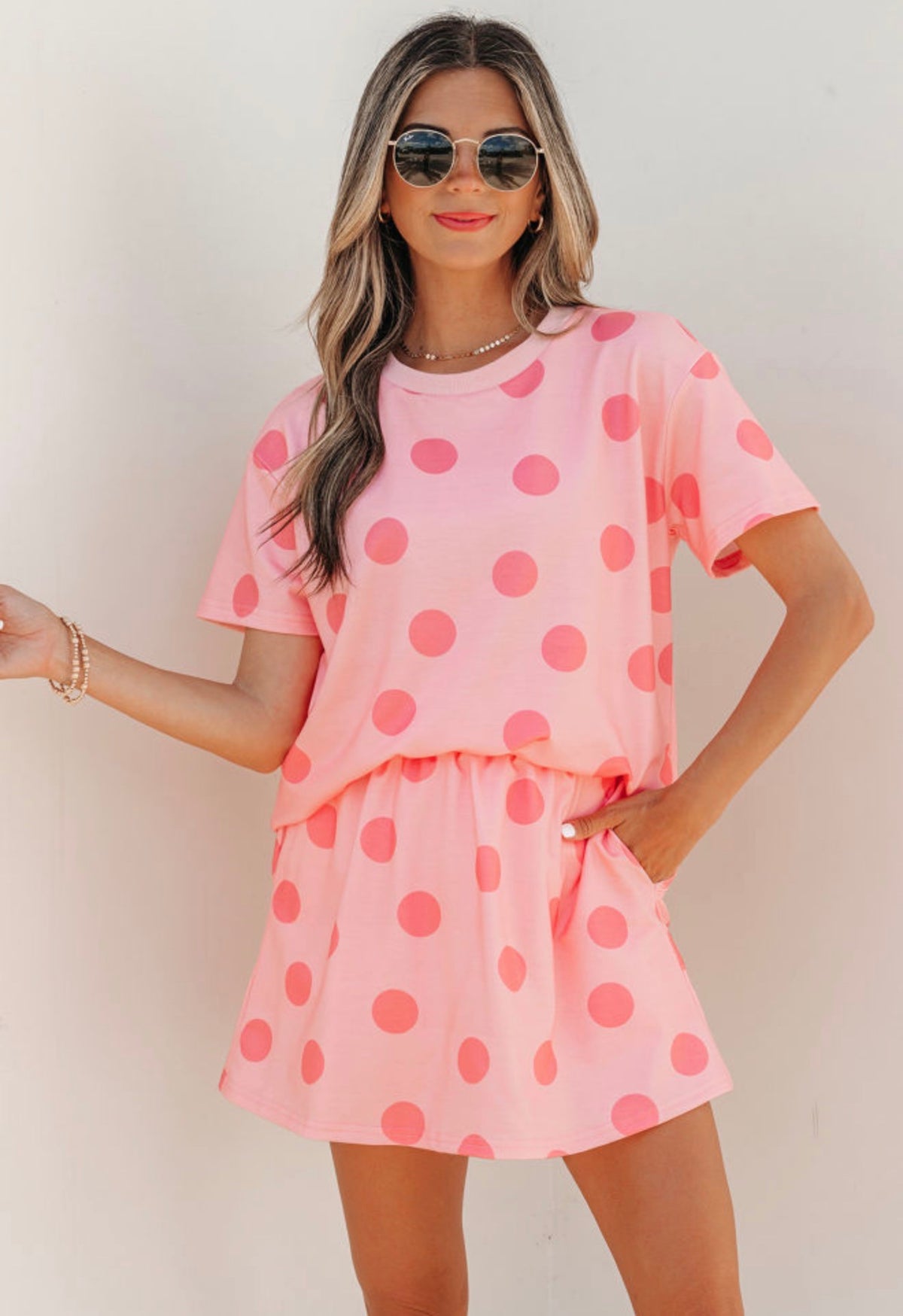 Pink Polkadot Skort Set