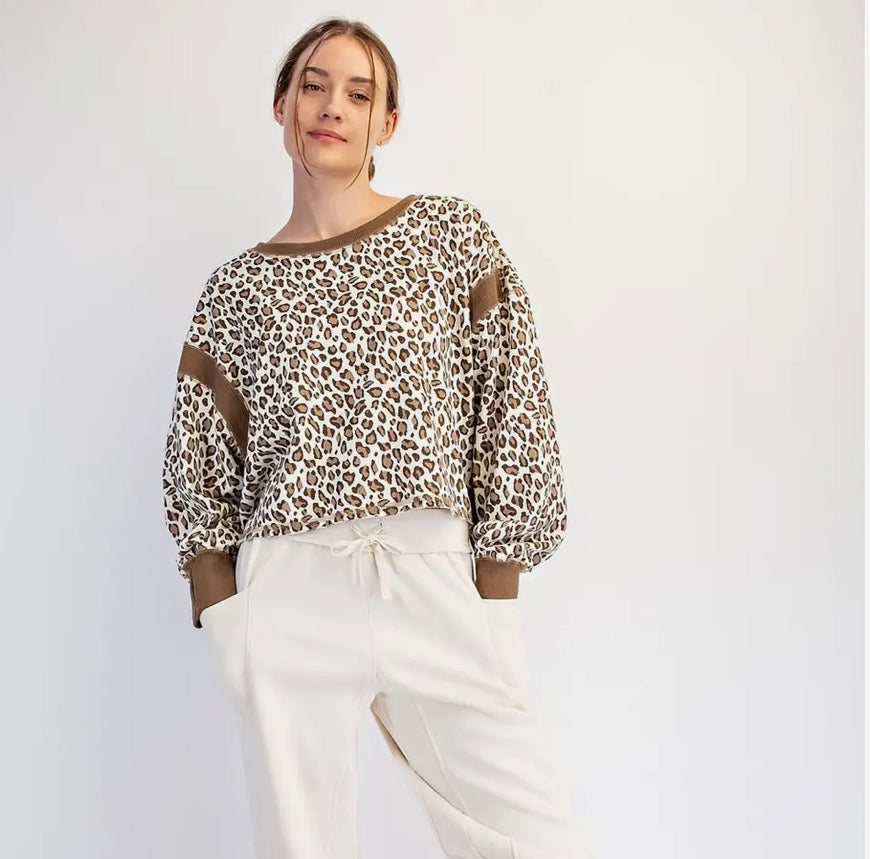 Animal Print Open Back Long Sleeve Top