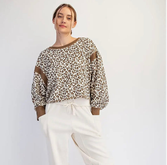 Animal Print Open Back Long Sleeve Top