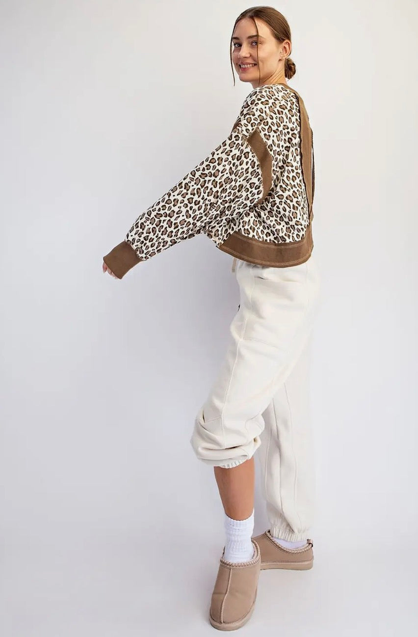Animal Print Open Back Long Sleeve Top