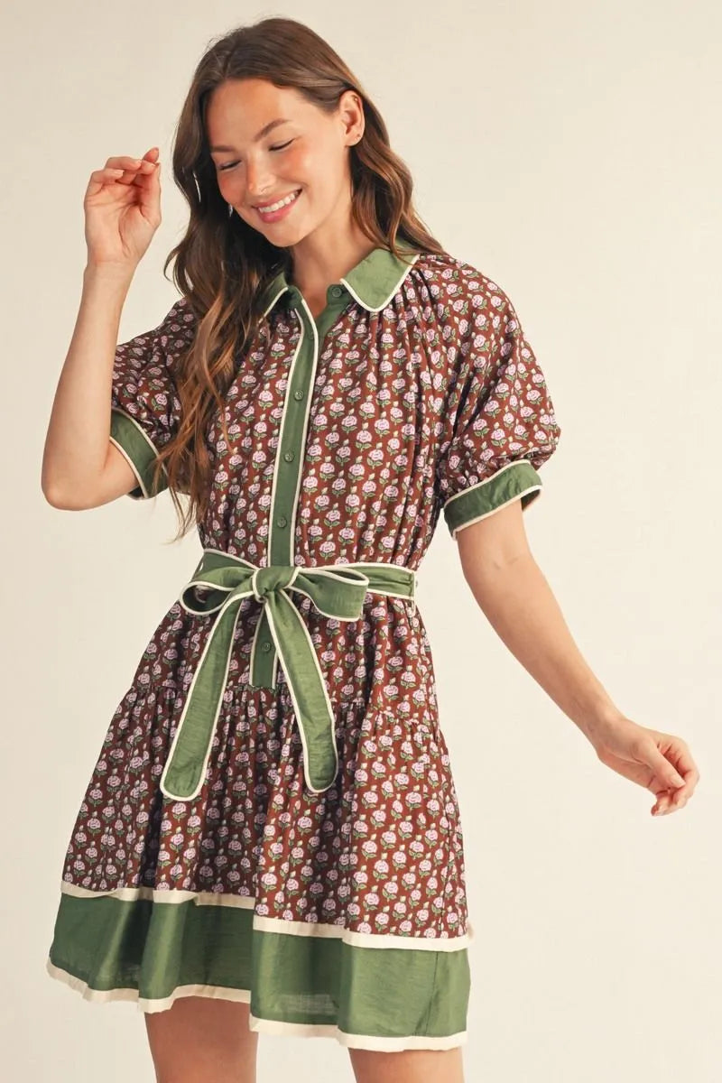 Brown/Green Floral Dress