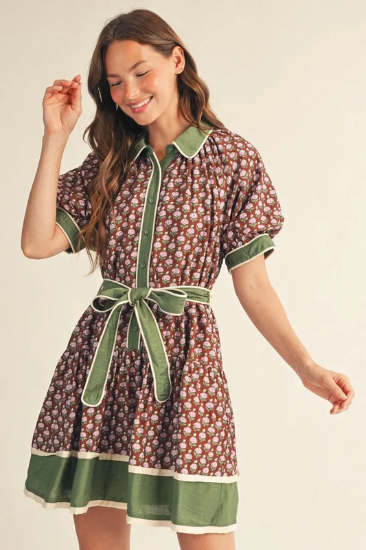 Brown/Green Floral Dress