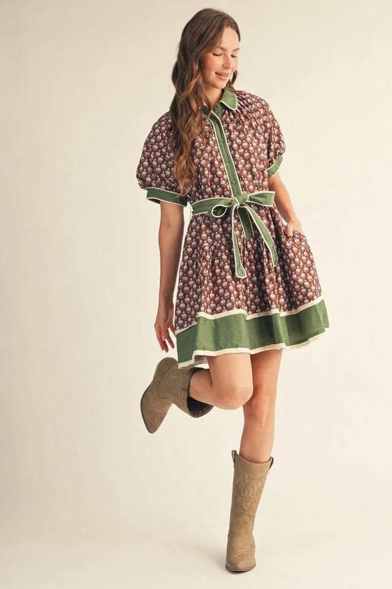 Brown/Green Floral Dress
