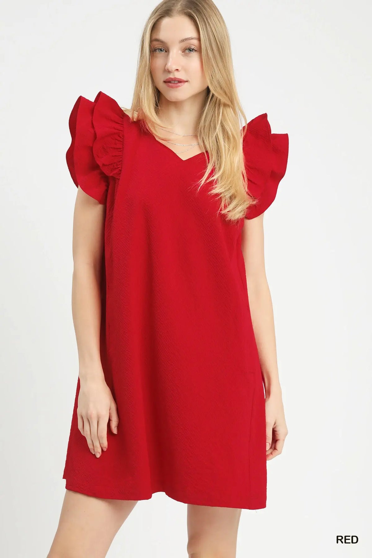 Red Ruffle Sleeve Dress