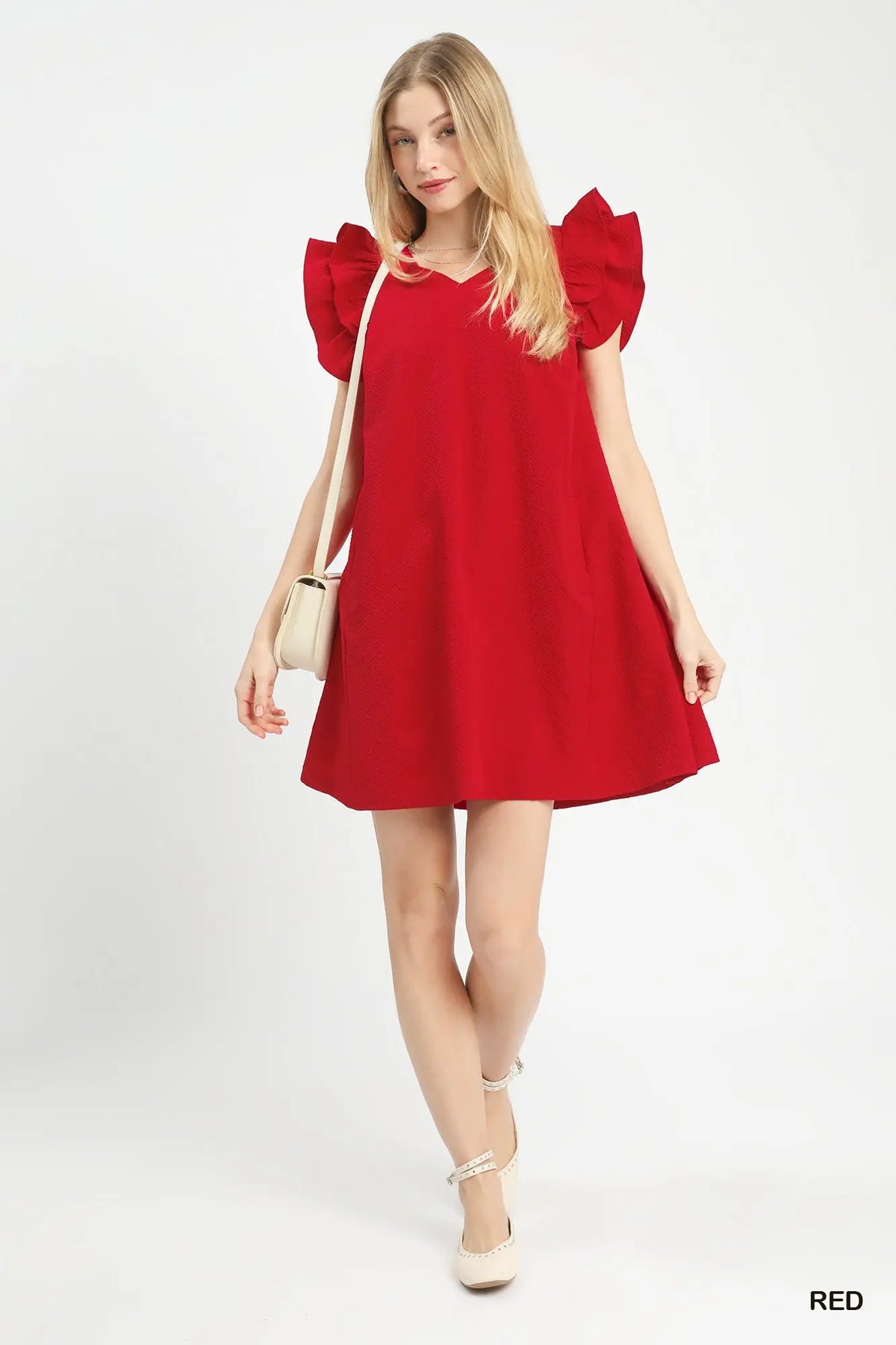 Red Ruffle Sleeve Dress