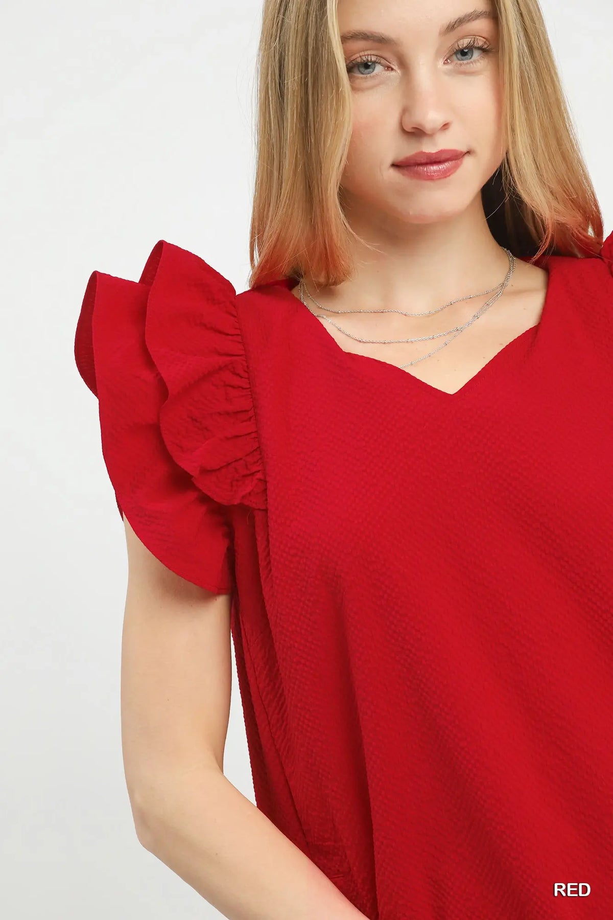 Red Ruffle Sleeve Dress