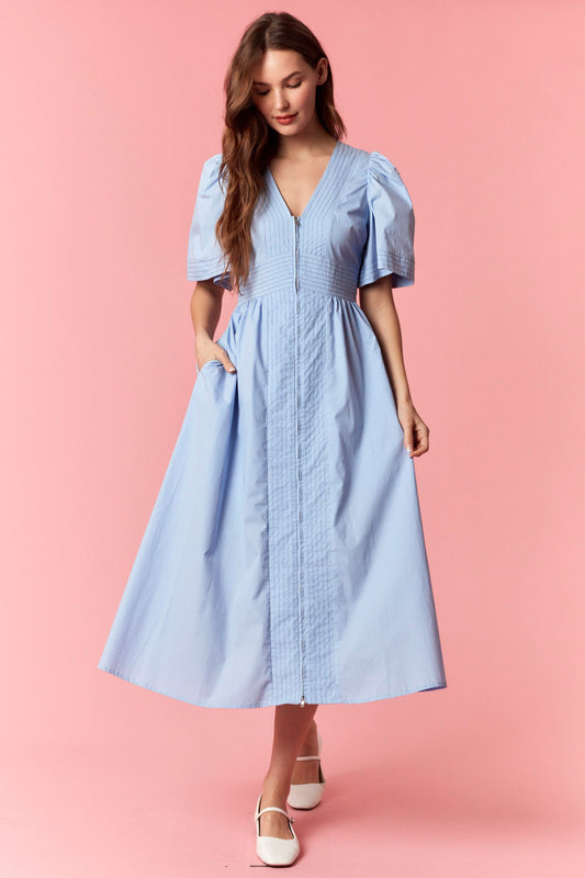 Light Blue Zip Detailed Dress
