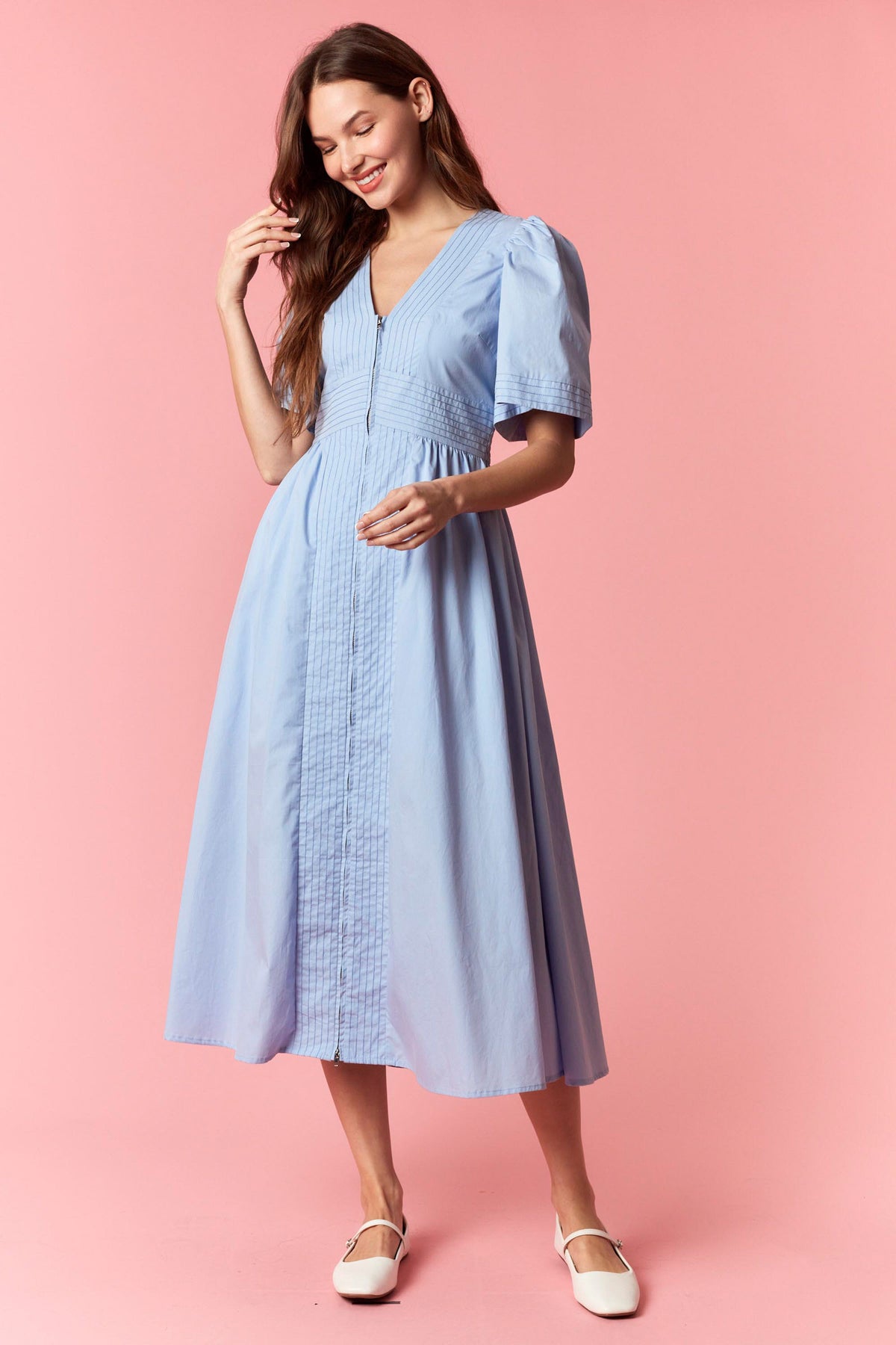 Light Blue Zip Detailed Dress