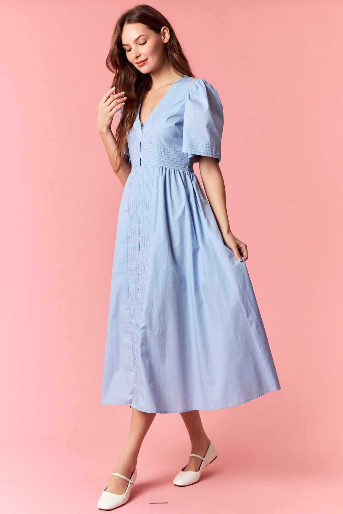 Light Blue Zip Detailed Dress