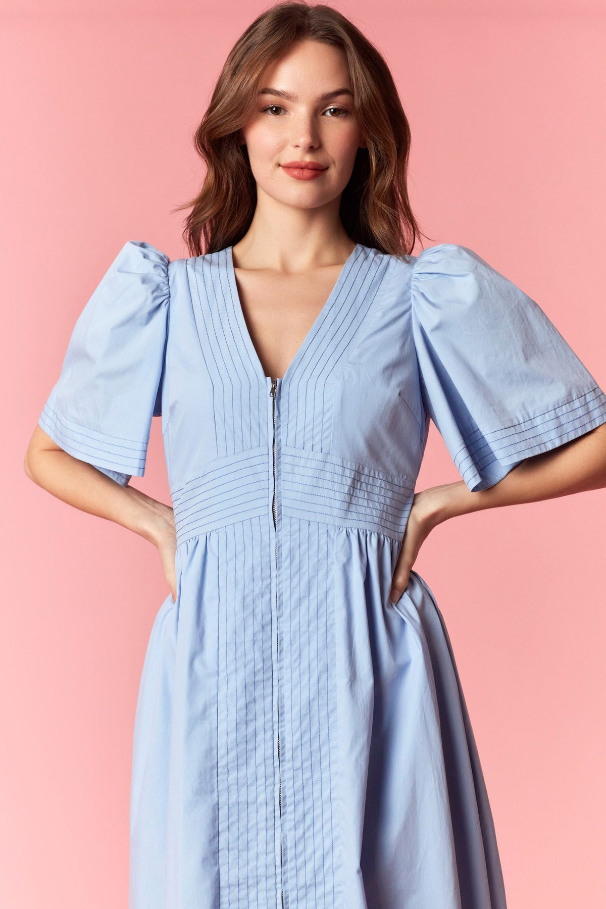 Light Blue Zip Detailed Dress