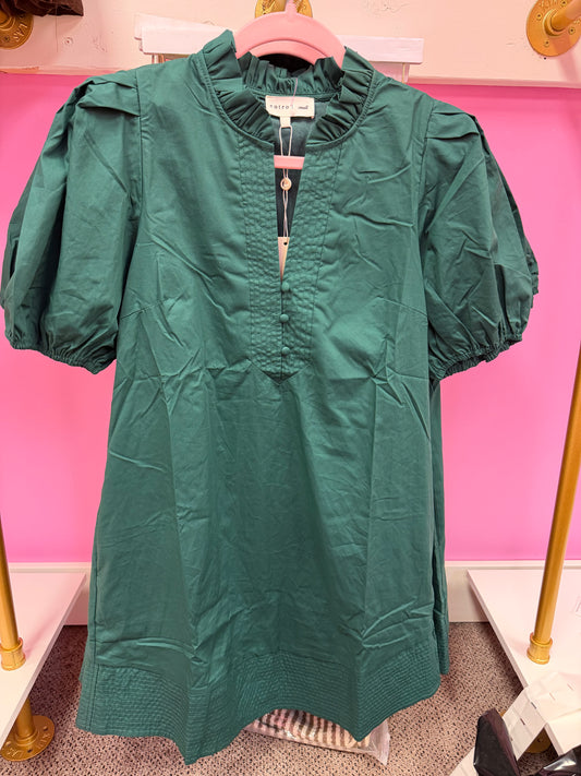 Green Button Ruffle Dress