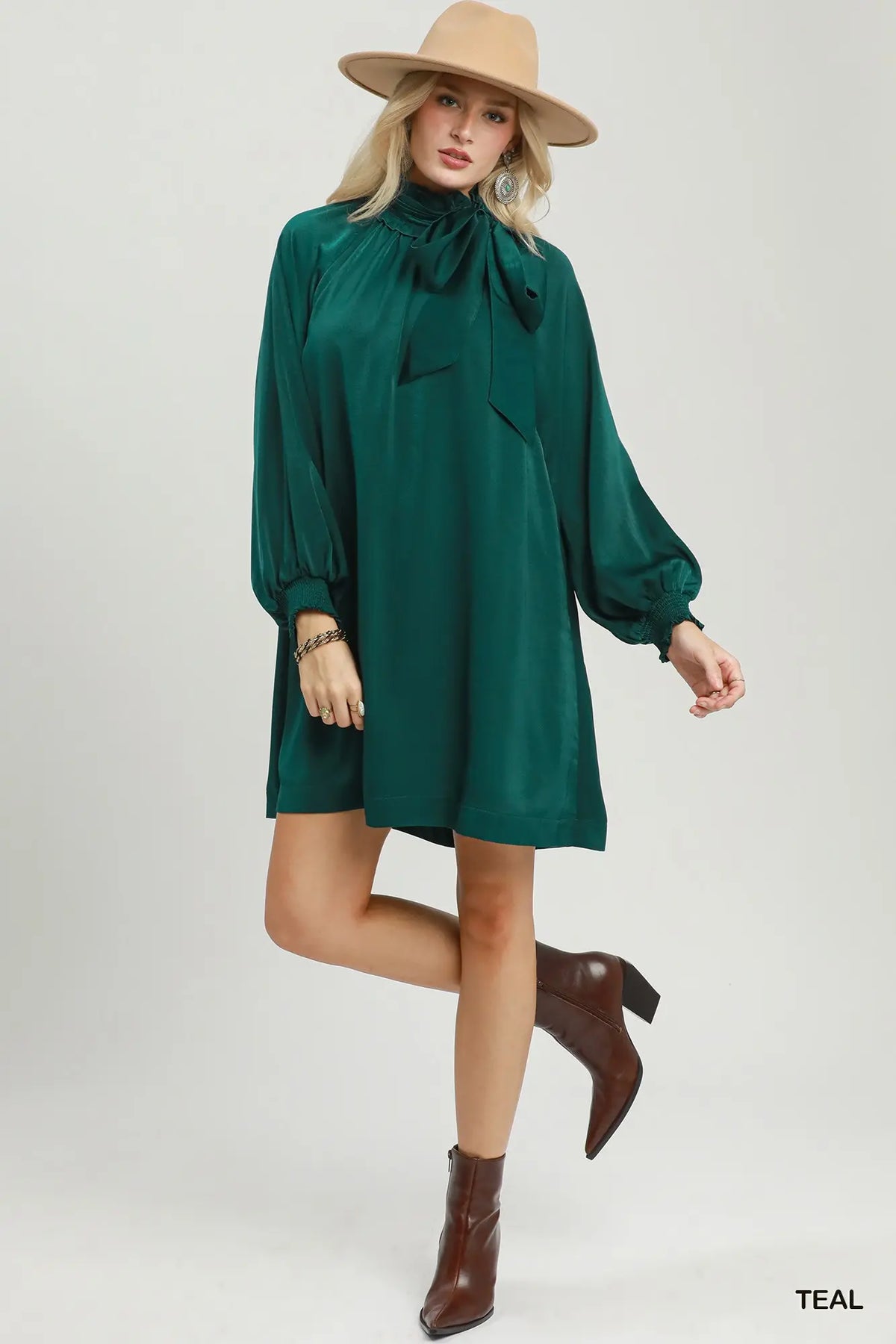 Teal Satin Tie Dress